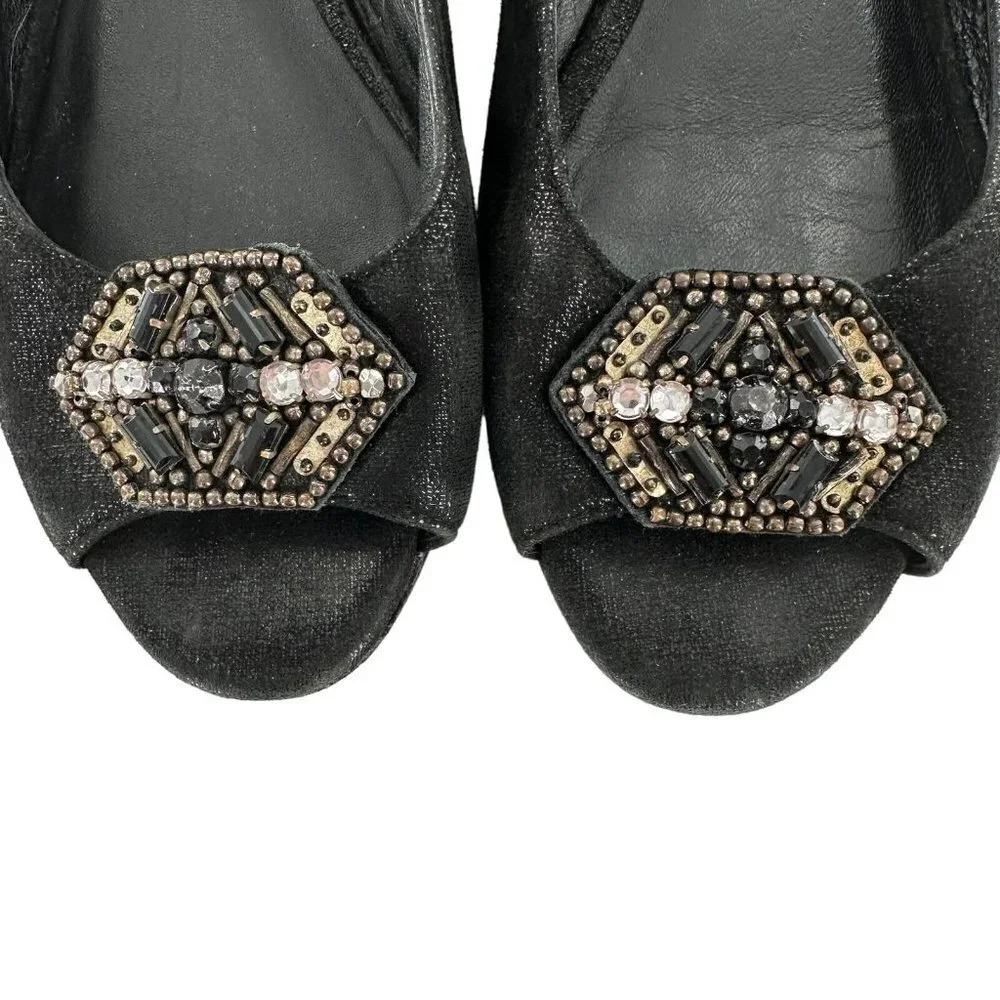 Donald J. Pliner SONET Beaded Black Suede Peep Toe Flats Size 9.5 M